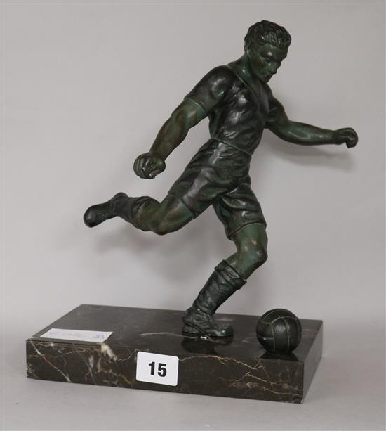 An Art Deco style footballers on a marble base